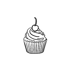 Image showing Cupcake hand drawn sketch icon.