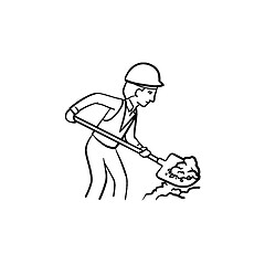 Image showing Builder with shovel hand drawn sketch icon.