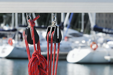 Image showing Sailing pulleys with rope