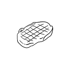 Image showing Beef steak with smoke hand drawn sketch icon.