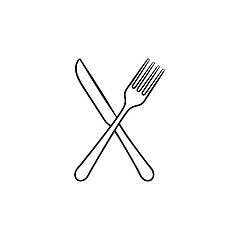 Image showing Fork and knife hand drawn sketch icon.