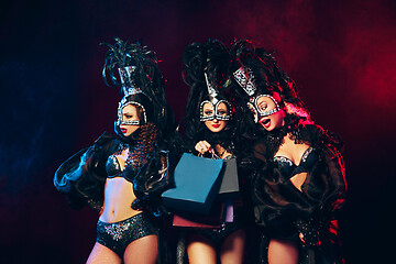 Image showing young beautiful dancers posing on studio background