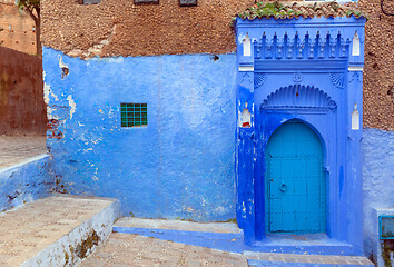 Image showing Blue door on street in Chefchaouen