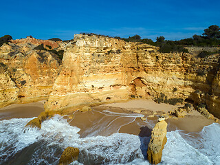 Image showing Rock cliffs and waves in Algarve