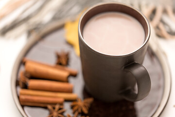 Image showing close up of cup of hot chocolate with cinnamon