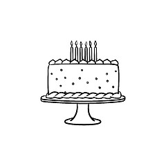 Image showing Birthday cake hand drawn sketch icon.