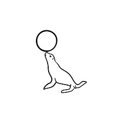 Image showing Seal playing with ball hand drawn sketch icon.