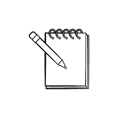 Image showing Pencil and notepad with binders hand drawn icon.