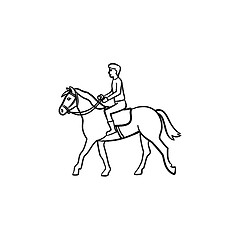 Image showing Man riding horse with saddle hand drawn icon.