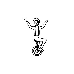 Image showing Clown on one wheel bicycle hand drawn sketch icon.