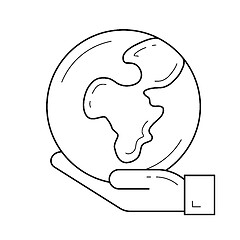 Image showing Hand holding the globe vector line icon.