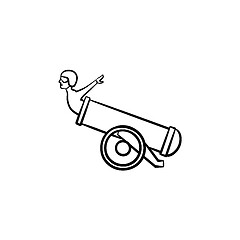 Image showing Stuntman in the cannon hand drawn sketch icon.