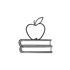 Image showing Text books and apple hand drawn sketch icon.