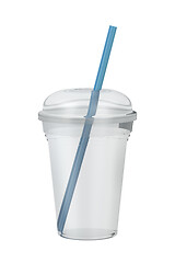 Image showing Empty plastic smoothie cup with a straw