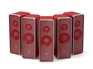 Image showing Group of five red speakers