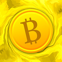 Image showing Bitcoin coin, liquid gold background