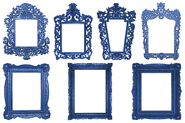 Image showing Set of rectangle Decorative vintage blue wooden frames isolated 