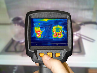 Image showing Recording whit Thermal camera, cooking on a gas stove