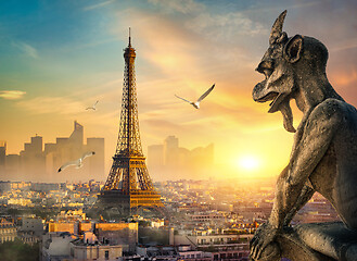 Image showing Stone Chimera and Eiffel Tower