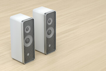 Image showing White stereo computer speakers