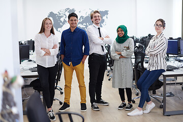 Image showing portrait of young excited multiethnics business team