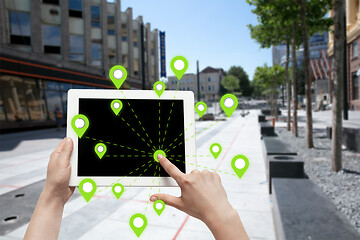 Image showing Food and goods purchase via the Internet. Your smartphone or other gadget - all you need for food arriving to any address