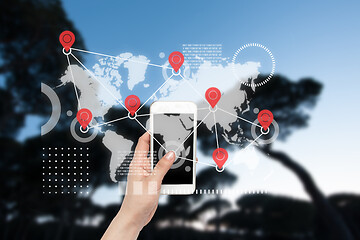 Image showing Food and goods purchase via the Internet. Your smartphone or other gadget - all you need for food arriving to any address