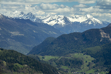 Image showing high mountains and valley with village