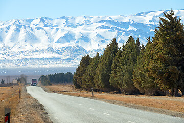 Image showing Road leading to snow Atlas mountains