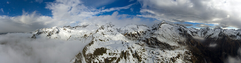 Image showing Aerial landscape with snow mountains