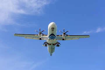 Image showing Passenger propeller airplane before landing