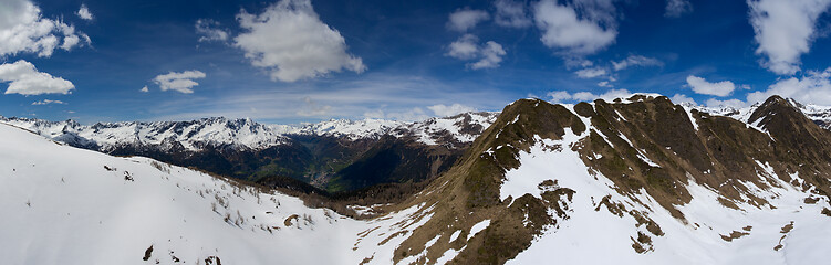 Image showing Panorama of snow Alps mountains at spring