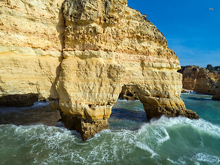 Image showing Rock cliffs and waves in Algarve