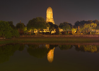 Image showing Wat Phra Ram Temple at night in Ayuthaya