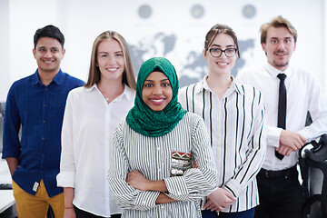 Image showing portrait of young excited multiethnics business team