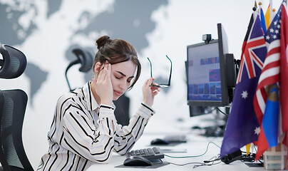 Image showing tired casual business woman taking a break from work