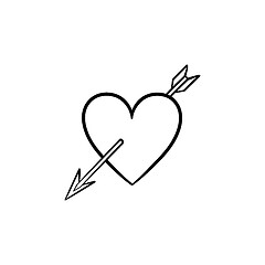 Image showing Love heart with cupid arrow hand drawn sketch icon