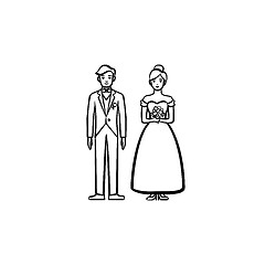 Image showing Bride and groom hand drawn sketch icon.