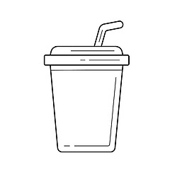 Image showing Plastic cup of soda pop vector line icon.