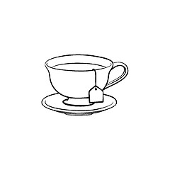 Image showing Cup with tea bag hand drawn sketch icon.