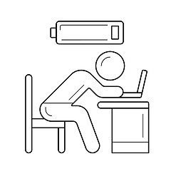 Image showing Low battery and tired worker vector line icon.