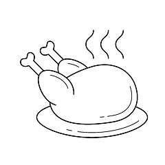 Image showing Cooked chicken with steam vector line icon.