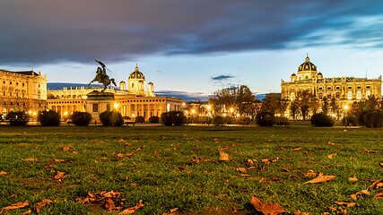 Image showing Night landscape with view to Heldenplatz, Heroes\' Square in Vienna.
