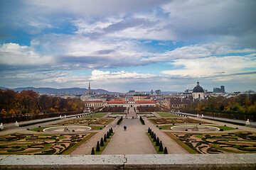 Image showing Landscaping view to Unteres Belvedere and regular parterre in Vienna.