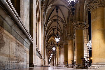 Image showing Arched perspective with columns and vaulted ceiling in the temple in Vienna.