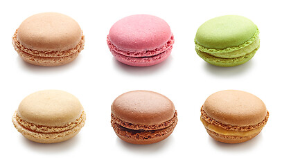 Image showing various colorful macaroons on white background