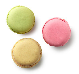 Image showing various colorful macaroons on white background