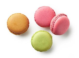 Image showing various colorful macaroons on white background