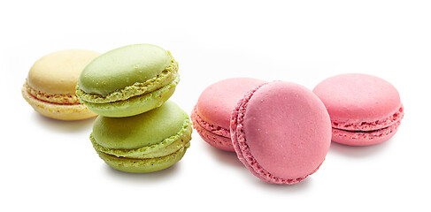 Image showing various macaroons on white background