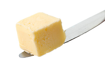 Image showing butter cube on knife